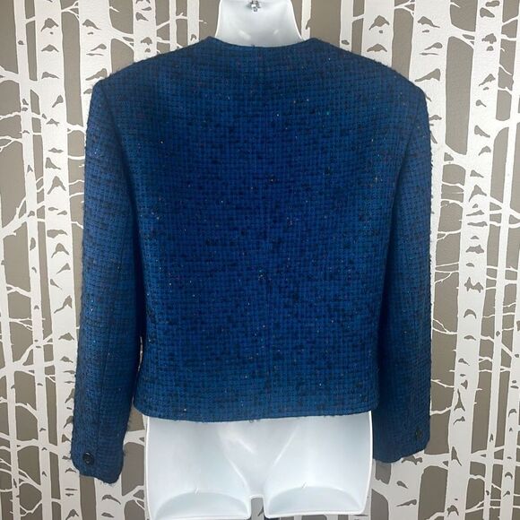 Pendleton 100% Virgin Wool Boucle Textured Plaid Cropped Blazer 10 Blue, Black, - Picture 4 of 11